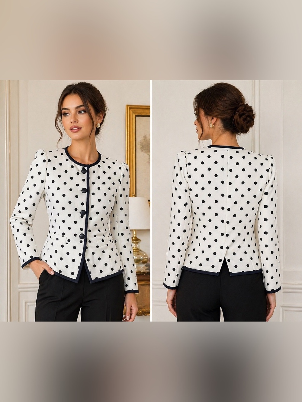 Vintage Polka Dot Blazer Kasper ASL Structured Chic Jacket Parisian Style Size 6